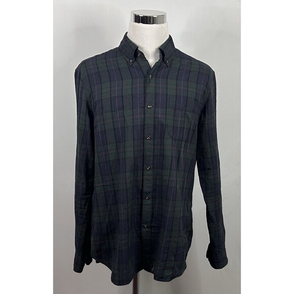 J Crew Large Classic Fit Brushed Twill Flannel Shirt Blue Green Plaid Cotton - Picture 2 of 5